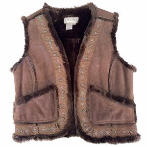 Y2K Live a Little 100% leather vest with faux fur and beads. Size M.